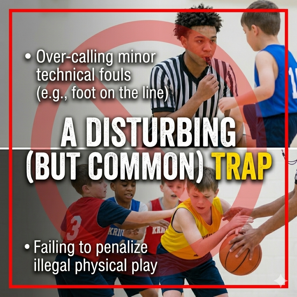 Youth basketball game wide shot